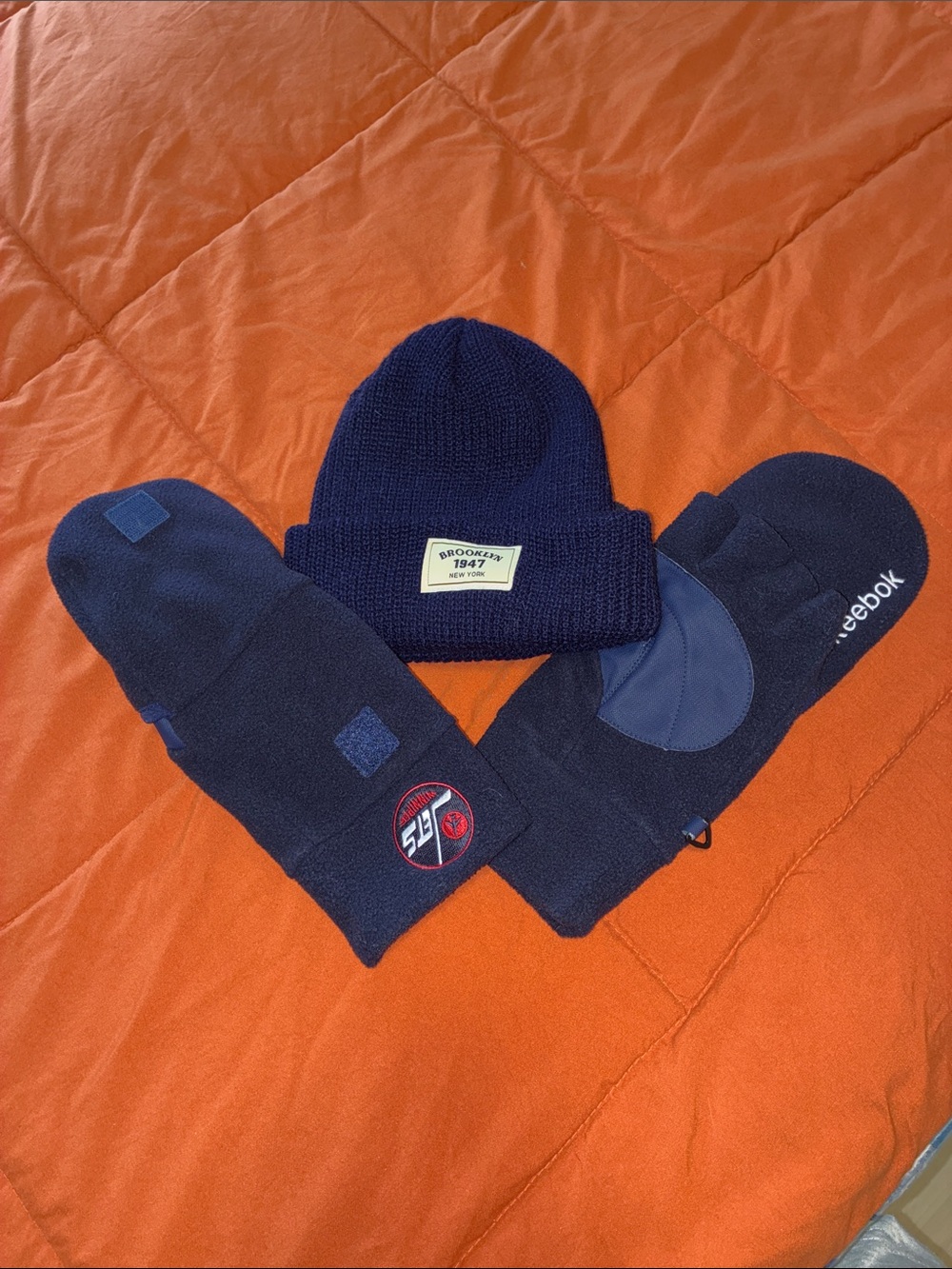 Brooklyn Navy Knit Beanie with Matching Reebok Navy Mittens